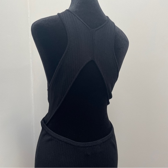 Michael Costello x Revolve- Black Variegated Rib Bodycon Dress V Neck Side Slit - Picture 10 of 12